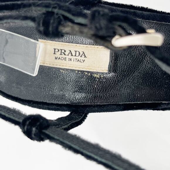 Vintage Prada Black Velvet Jeweled Embellished Platform Wedge Heel Sandals IT 37 - Picture 8 of 10